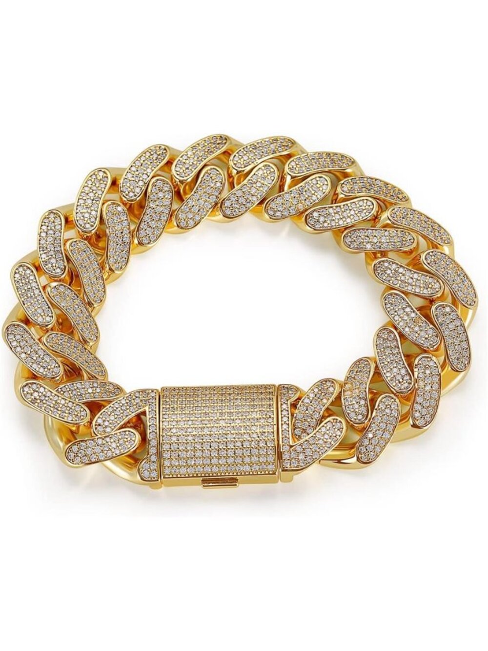 Real15mm Cuban Link Bracelet for Men 18K REAL Gold Plated/White Gold Plated Iced